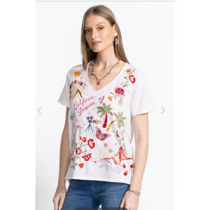 NEW Johnny Was Everyday T-Shirt California Embroider Short Sleeves Size Medium